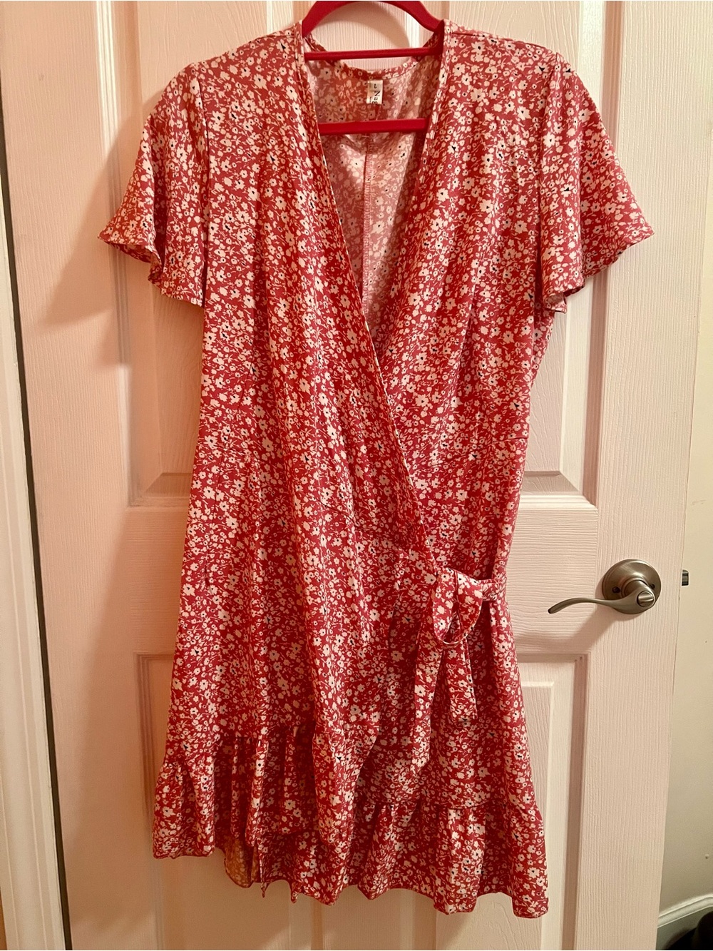 Pink Floral Wrap Mini Dress with Tie Waist